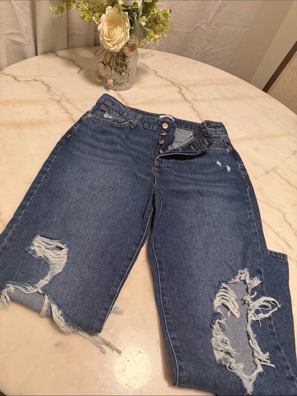 Forever 21 Distressed Dark Blue Boyfriend Jeans